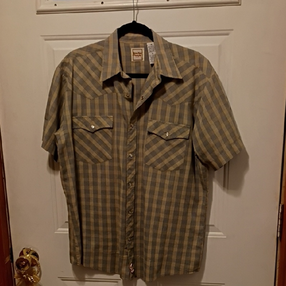 Casual Tan Plaid Button Down Shirt